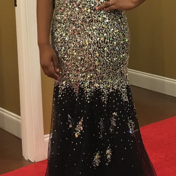 Black Beaded Long Prom Dress - Picture 4 of 6